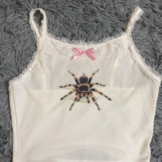 Cute Spider Print Pattern Lace Vest