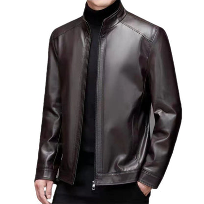 Leather Jacket for Middle-Aged Men - Fleece-Lined Casual Wear