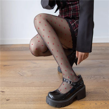 Aurora Polka Lace Shiny Suspenders Small Polka Dot Stockings