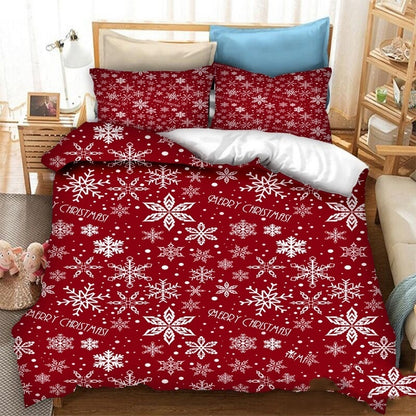 Christmas Printed Polyester Fiber Quilt Cover Pillowcase Bed Sheet