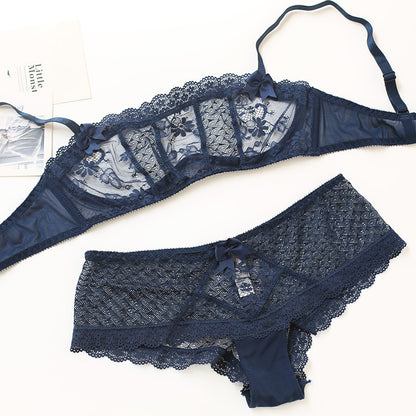 Women's Lace Bra and Underwear Set – Elegant Design with Steel Ring