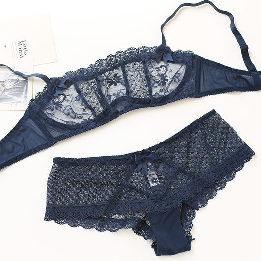 Women's Lace Bra and Underwear Set – Elegant Design with Steel Ring