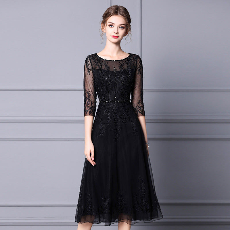 Beaded Embroidery Medium Length Formal Occasion Dress Skirt