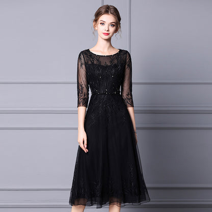Beaded Embroidery Medium Length Formal Occasion Dress Skirt
