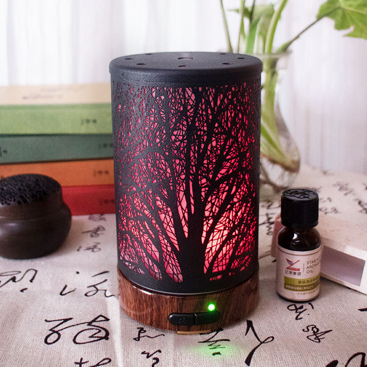 Tree Shadow Iron Art Aroma Diffuser Mute Humidifying Colorful Night Lamp Yoga Fragrance