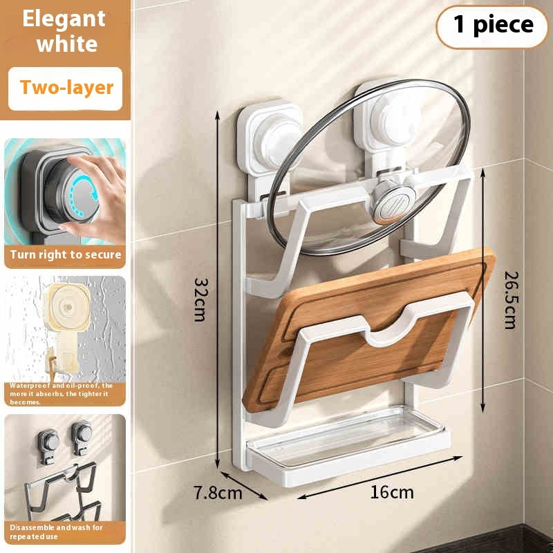 Suction Cup Pot Cover Rack - Wall-Mounted Punch-Free Kitchen Storage Rack