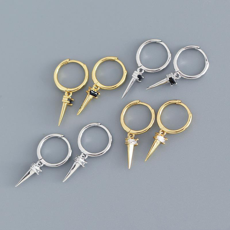 Silver Zircon Cone Hoop Huggies Earrings