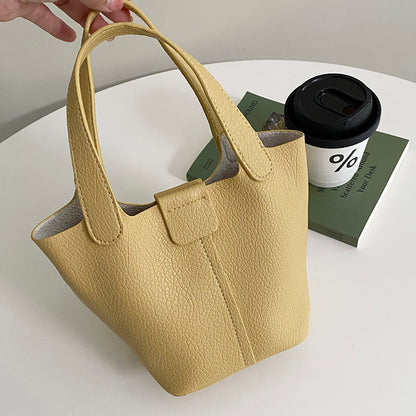 Solid Color Simple Casual Lychee Pattern Soft Leather Handbag