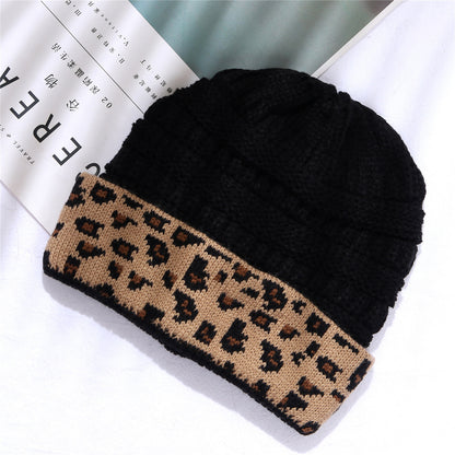 Leopard Print Cuffed Knitted Hat for Women