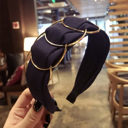 Hair Accessories Headband - Women Fashion Golden Ring Cross Stitching Fabric Wide Side