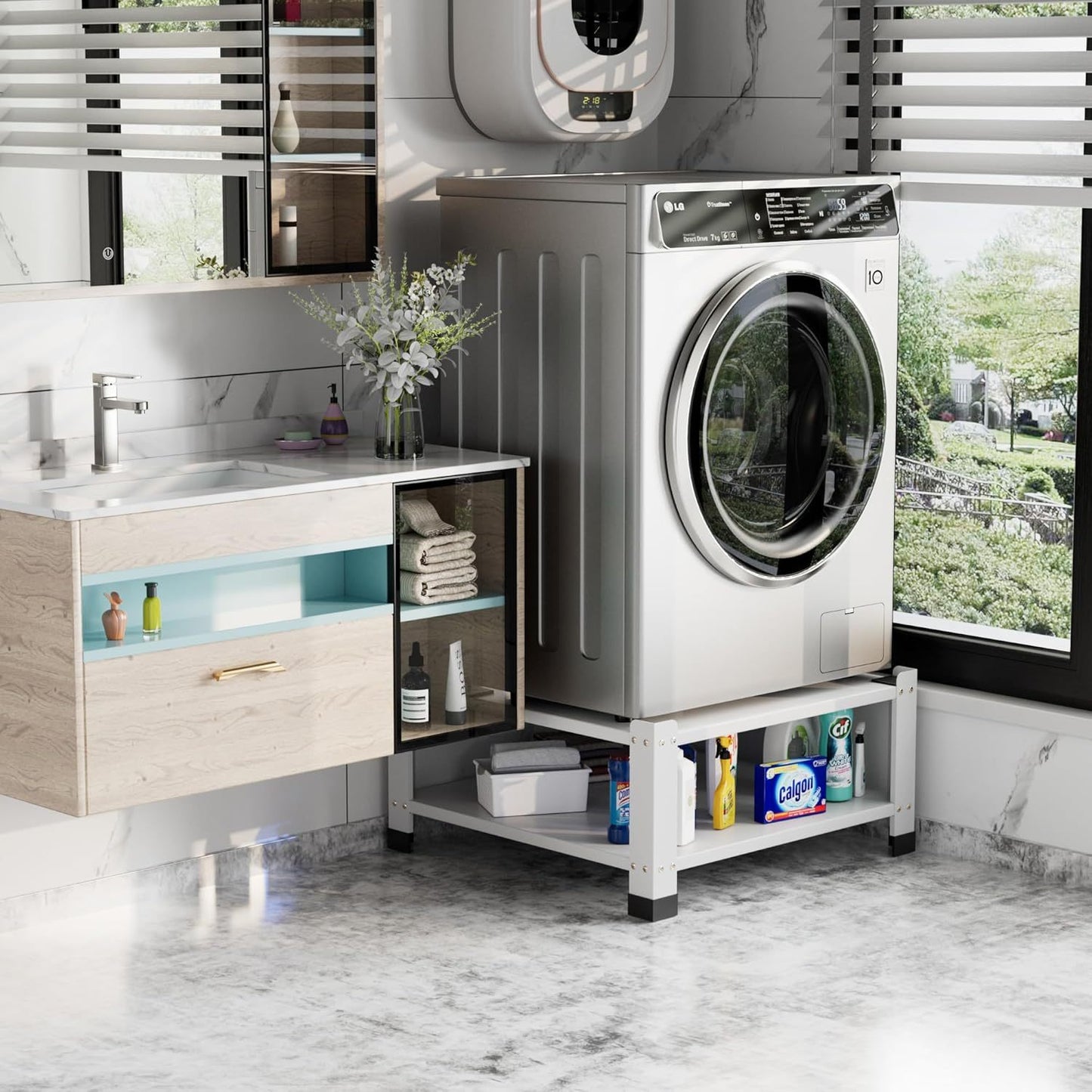 Laundry Pedestal 28.35 In Width, Washer And Dryer Pedestals With Storage Shelf, 700lbs Weight Capacity Washing Machine Stands For Most Washers And Dryers, Assembly Required