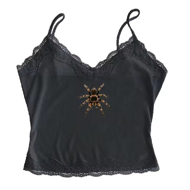 Cute Spider Print Pattern Lace Vest