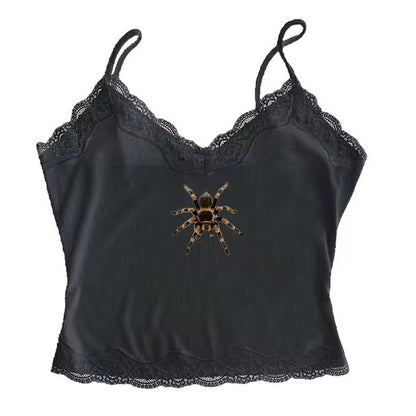 Cute Spider Print Pattern Lace Vest