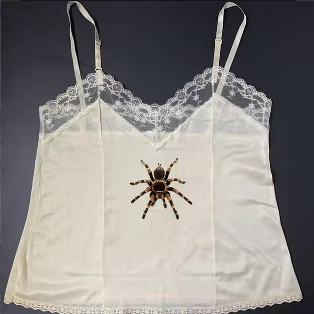 Cute Spider Print Pattern Lace Vest
