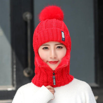Windproof and cold-proof zipper woolen hat