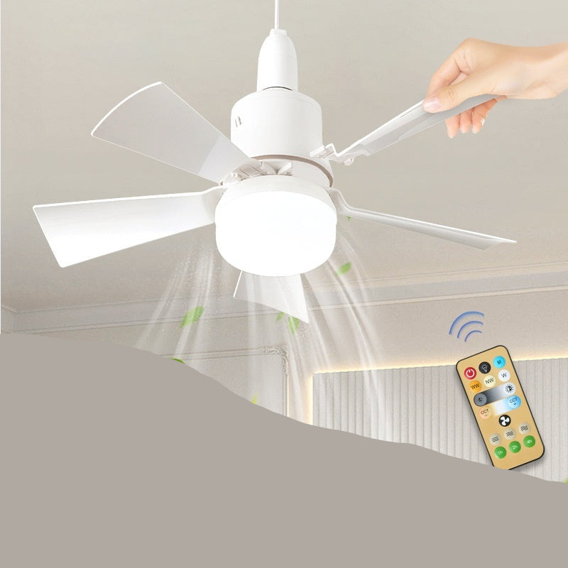 Ceiling fan light fixture with remote control on a neutral background
