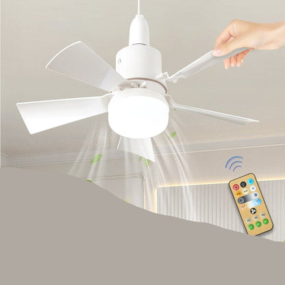 Ceiling fan light fixture with remote control on a neutral background