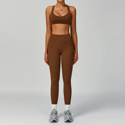 Women's Pure Color Tight Hollow-Out Beauty Back Sports Outfit