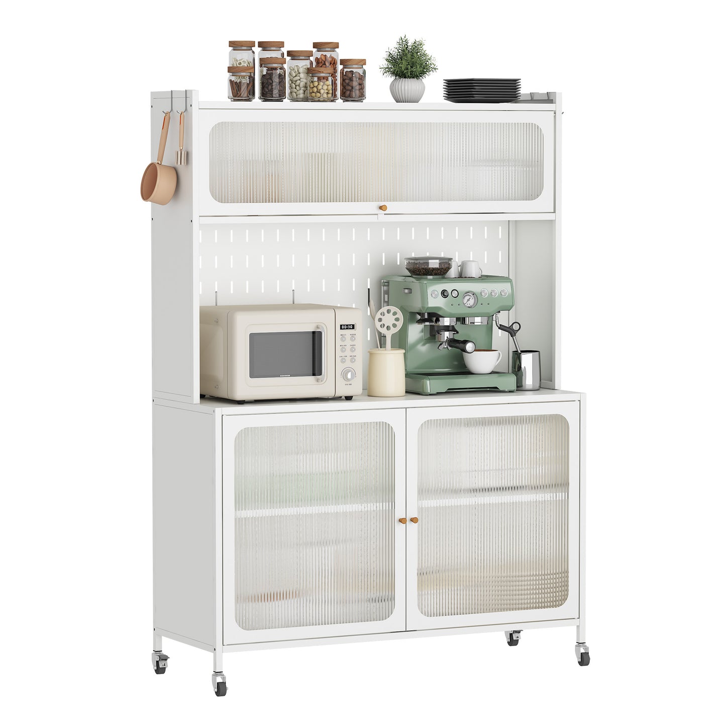 Kitchen Pantry Cabinet, Tall Storage Cabinet With Glass Doors & Adjustable Shelves, Cabinet Cupboard For Kitchen, Living Room, Dinning Room, White