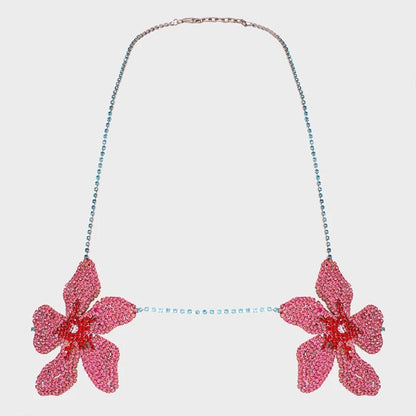 European and American Fashion Flower Chest Chain – Elegant Pink Crystal Design