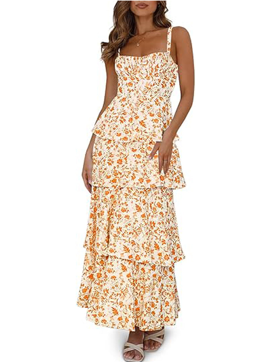 Spring And Summer Floral Holiday Party Backless Sweet Formal Dress Women