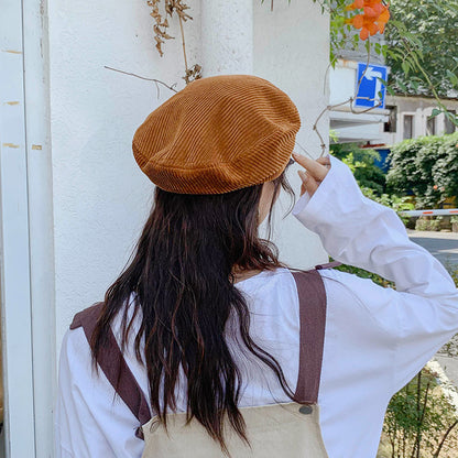 Women's Embroidered Letter Beret Versatile Corduroy
