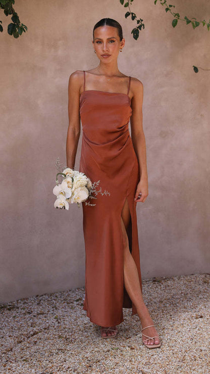 Summer Pure Color Split Dress Women