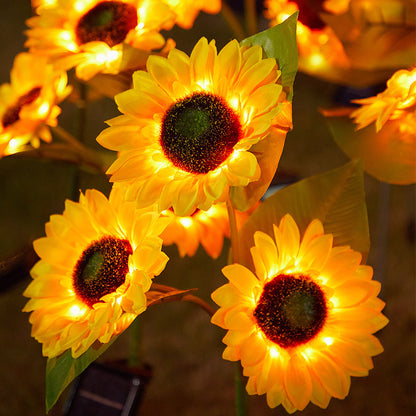 Decorative sunflowers with glowing lights on a blurred background