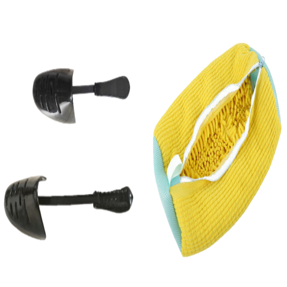 Measurement chart for black women's clothing with a yellow headband and black shoes.