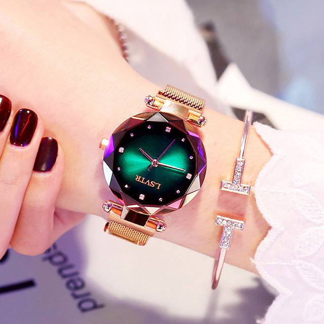 Rose Gold Women’s Starry Sky Magnet Strap Watch