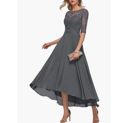 Lace Applique Half Sleeve Formal Party Dress