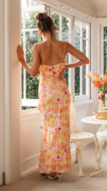 Summer Female V-neck Flounce Dress