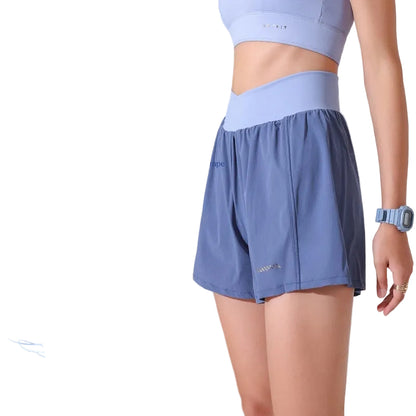 Person wearing a light blue athletic outfit with text describing comfort, lightness, and softness.