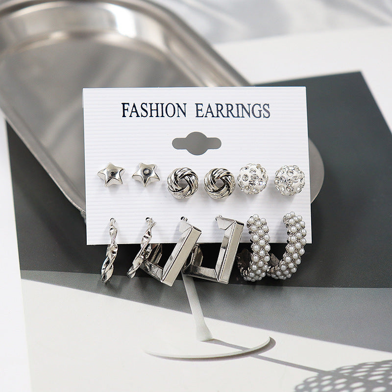 Simple Earrings 6 Pairs With Diamonds Earings Set