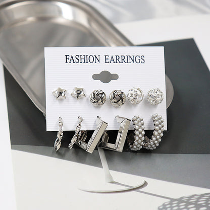 Simple Earrings 6 Pairs With Diamonds Earings Set