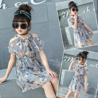 Summer new fashion Korean style big kids girls chiffon print skirt