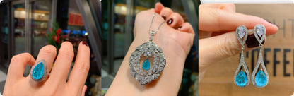 Women's Fashion Retro Full Diamond Pendant Ring Earings Set