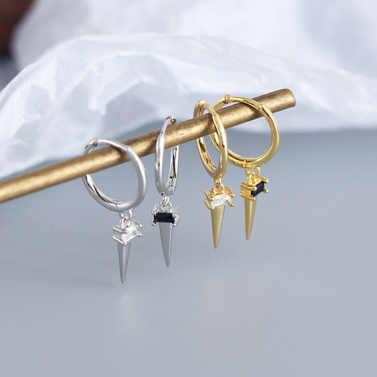 Silver Zircon Cone Hoop Huggies Earrings For Fashion Women Hiphop Fine Jewelry Geometric Accessories