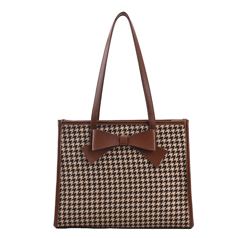 Bow Houndstooth Trendy Women's Shoulder Bag