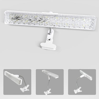 Clip-on light with 360-degree rotation feature on a gray background