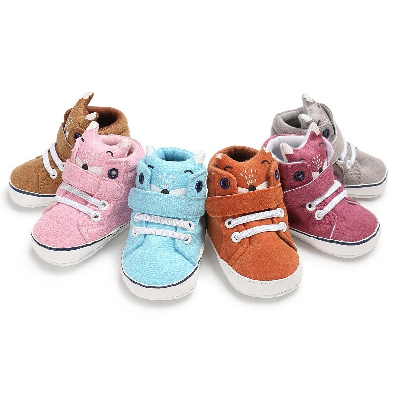 Puseky New Baby Boy Girls Shoes Cute Cartoon Bear Fox First Walkers Canvas Sneaker Anti-slip Soft Sole Toddler Shoes Footwear