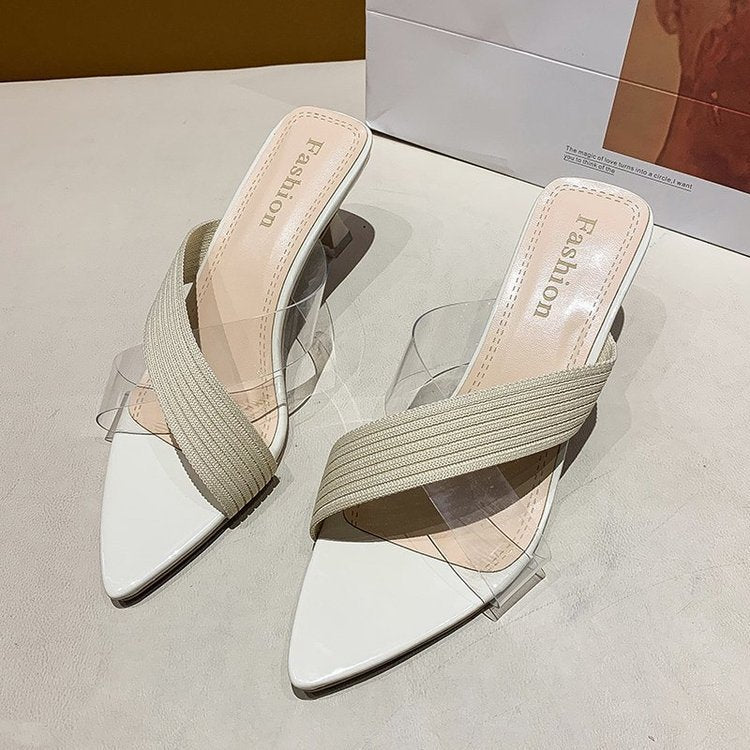 Elegant Pointed Stiletto Transparent Cross-Strap Sandals for Women