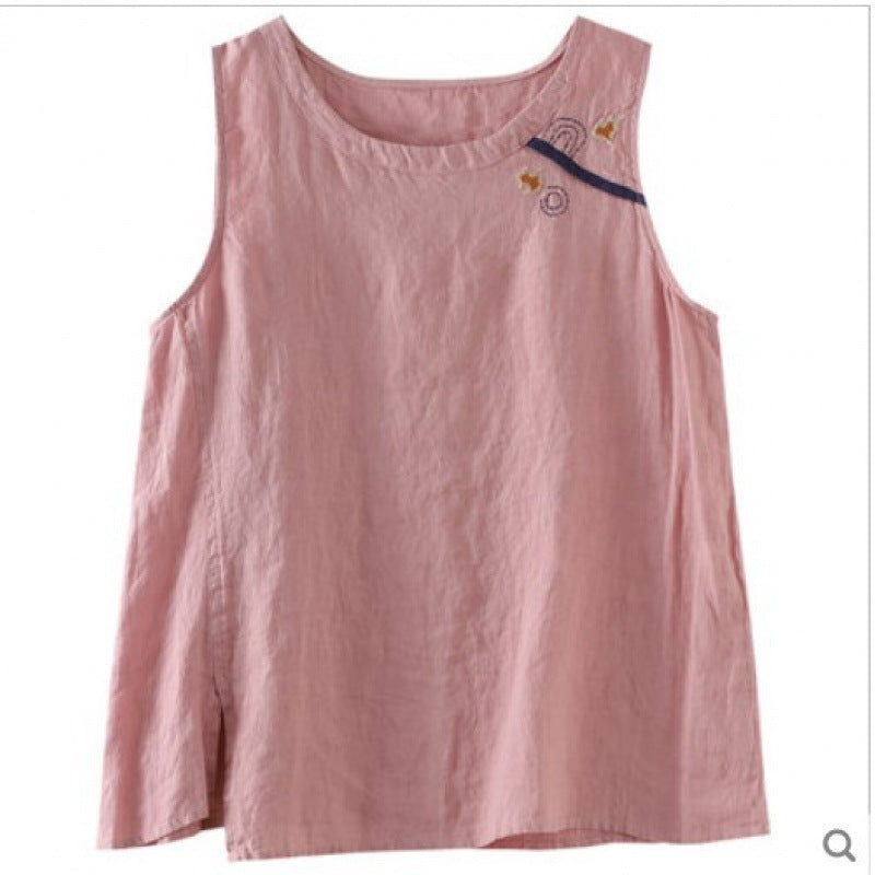 Cotton Linen Vest Female Artistic Embroidery Outer Wear Inner Wear