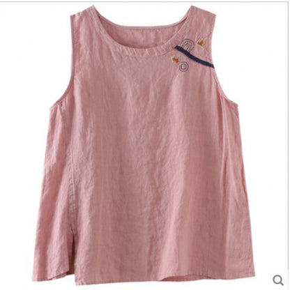 Cotton Linen Vest Female Artistic Embroidery Outer Wear Inner Wear