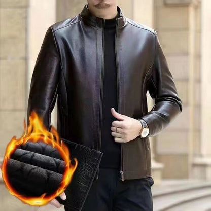 Leather Jacket for Middle-Aged Men - Fleece-Lined Casual Wear