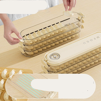 Glass baking dish with three-dimensional striped anti-stick bottom and anti-slip strips on a wooden surface.