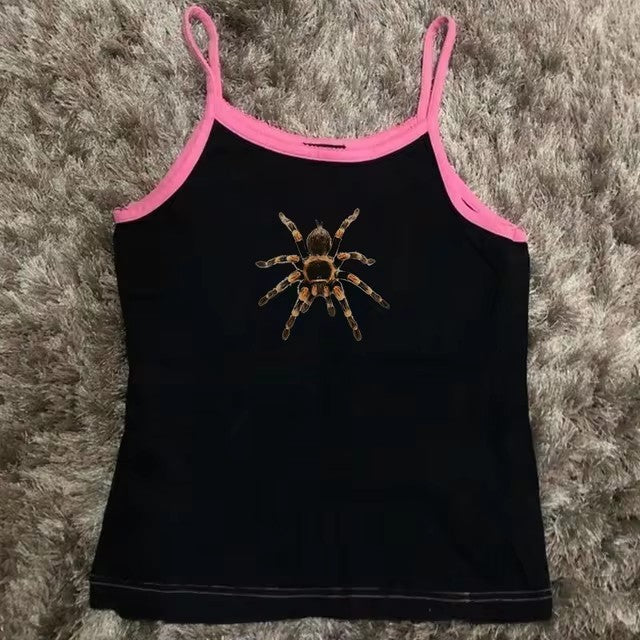 Cute Spider Print Pattern Lace Vest