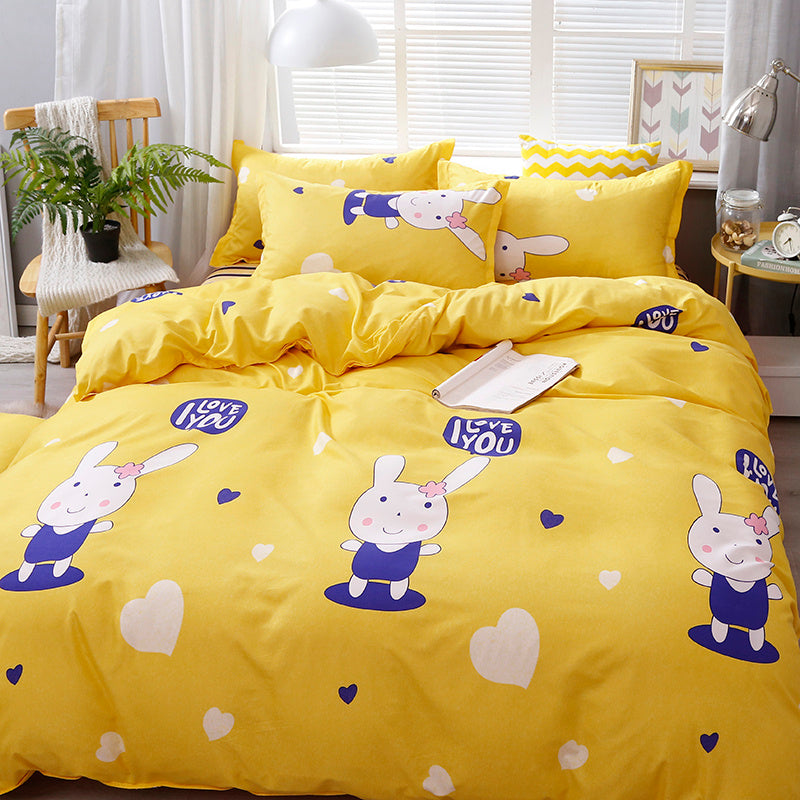 Brushed Aloe Cotton Four-piece Small  Bed Sheet Duvet Cover Student Dormitory