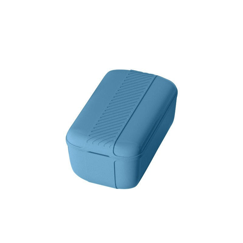 Blue rectangular container with a lid on a white background