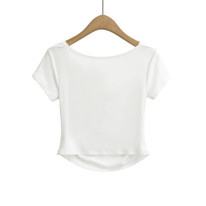 Graceful European And American Style Swing Collar Base Knitting Short Sleeve